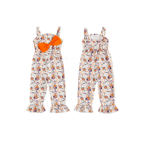 (2-3 Years, Beige) Φόρμα Halloween για νήπιο κορίτσι, Cami αμάνικη με στάμπα κολοκύθας 1