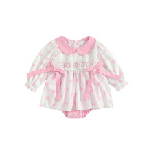 (3-6 Months, Pink) Baby-Mädchen-Strampler, langärmelig, Puppenkragen, Buchstabenstickerei, Schleifenbody, Herbstoutfit