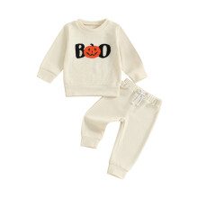 (6-12 Months, Khaki) Halloweenský outfit pro batole a chlapečka, mikina s duchem, dlouhé rukávy, 2dílná sada tepláků