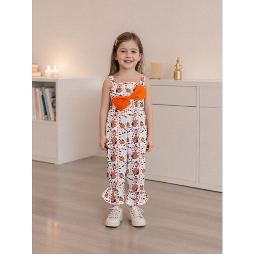 (2-3 Years, Beige) Φόρμα Halloween για νήπιο κορίτσι, Cami αμάνικη με στάμπα κολοκύθας 2