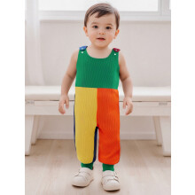 (6-12 Months, Multi-Color) Toddler Baby Romper Overalls Fashionable Versatile Contrast Color Round Neck Sleeveless Jumpsuits
