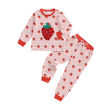 (6-12 Months, Red) Kislány 2 db-os őszi ruhák, hosszú ujjú, gitár/eper mintás, hímzett felsők + nadrág szett, kisgyermek ruhák