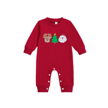 (6-12 Months, Red) Świąteczny kombinezon dla dzieci z reniferem i choinką, okrągły dekolt, długie rękawy, urocze zimowe ubrania.