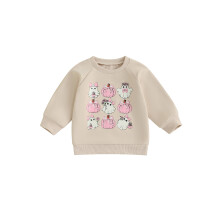 (3-4 Years, Beige) Toddler Girls Halloween Sweatshirt Ghost Pumpkin Print Stylish Loose Fit Casual Crew Neck Long Sleeve Pullover