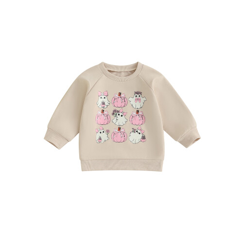 (3-4 Years, Beige) Φούτερ νήπια Halloween, μακριά μανίκια