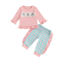 (2-3 Years, Pink) Halloween-Kleidung für Mädchen: Besticktes Geister-Sweatshirt mit karierter Jogginghose