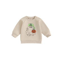 (2-3 Years, Green) Halloween-Sweatshirt für Kleinkinder mit Kürbis- und Geisterprint, Rundhalsausschnitt und langen Ärmeln