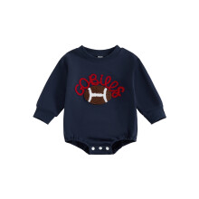 (0-3 Months, Navy Blue) Baba foci buborékos romper rögbi betűs hímzett kereknyakú hosszú ujjú pulóver overál aranyos őszi ruhák