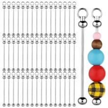 50 StüCk Leere, Perlenbesetzte SchlüSselanhäNger-StäBe, Metall-DIY-Perlen-SchlüSselanhäNger-Stab-Charms, Leicht Abnehmbares