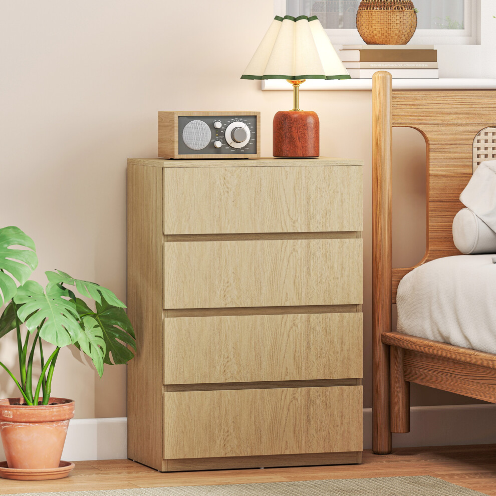 Homcom Bedroom Chest Of Drawers, 4 Drawers Dresser, Drawer Unit, Natural