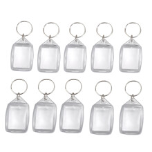 10x Clear Acrylic Plastic Blank Keyrings Insert Passport Photo Keychain Keyfob