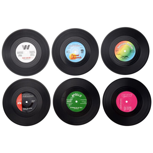 6pieces / Set  Retro Vinyl Disc Drink Coasters