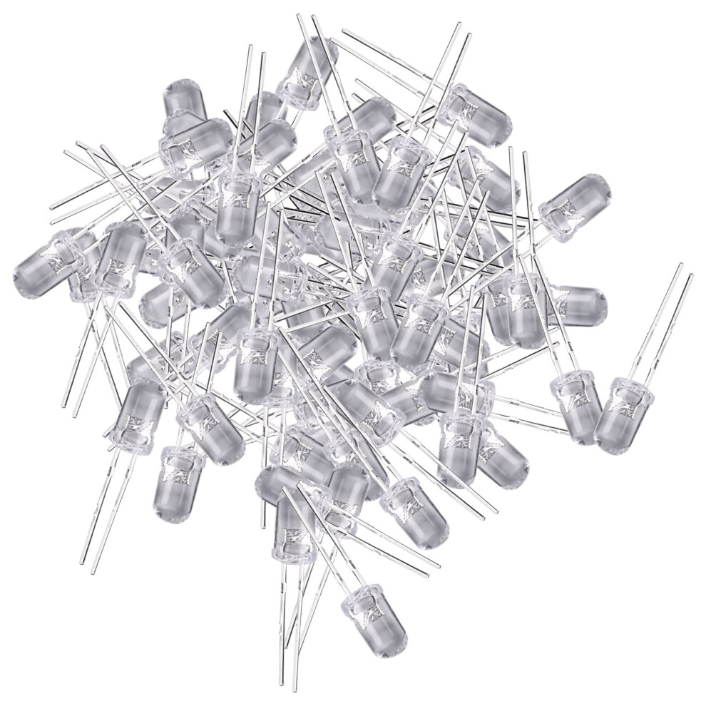 100 Pcs 5Mm Warm Led Diode Lights 3V 20Ma Bulb Lamps Electronics Components Emitting Diodes White/Light 4714182136728