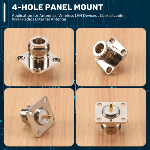 N type female jack RF coax connector 4-hole panel mount with solder cup,silver