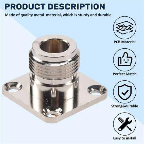 N type female jack RF coax connector 4-hole panel mount with solder cup,silver 1