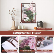 3D Window Sakura Peach Blossom Flower Art Wall Sticker Removable Decal Mural
