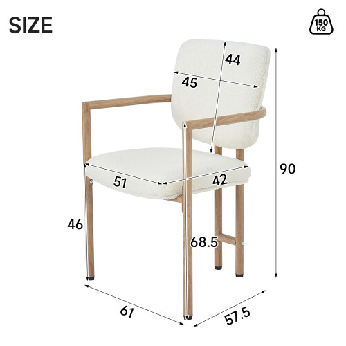Set of 2 Bouclé Dining Chairs with Metal Frame 1