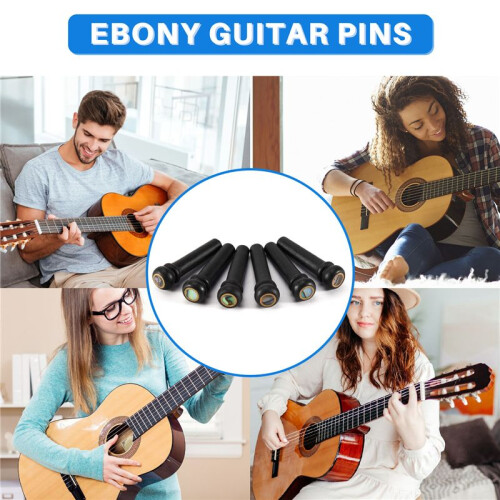 6 pezzi nero ebano Shell Guitar Bridge Bone Pins Set con Abalone Dot verde per accessori chitarra acustica 2