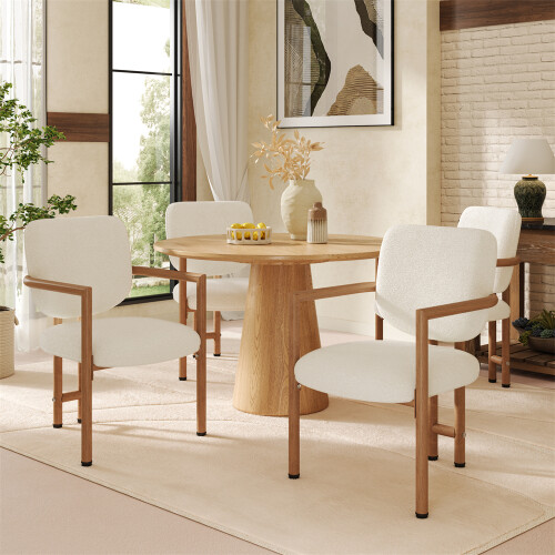 Set of 4 Bouclé Dining Chairs with Metal Frame