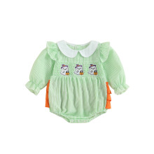 (18-24 Months, Green) Halloween-Jumpsuit für Babys und Mädchen, langärmelig, mit Puppenkragen, Geisterstickerei und Streifenmuster