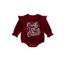 (3-6 Months, Red) Weihnachtsstrampler für Babys mit Buchstabenprint, Rüschen und langen Ärmeln – modische Kleidung für Neugeborene