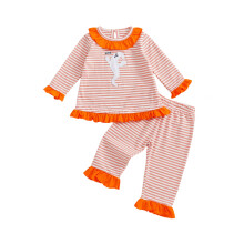 (2-3 Years, Orange) Conjunto de Halloween para bebé niña: top de manga larga con volantes y pantalones elásticos (2 piezas).