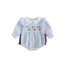 (0-3 Months, Purple) Halloween-Jumpsuit für Babys und Mädchen, langärmelig, mit Puppenkragen, Geisterstickerei und Streifenmuster