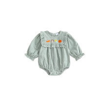 (12-18 Months, Green) Baby Mädchen Thanksgiving Strampler mit Puffärmeln, Truthahnstickerei, Karomuster, Body für Neugeborene
