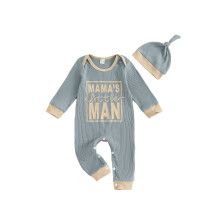 (3-6 Months, Sky Blue) Salopetă băieți primăvară/toamnă, mânecă lungă, guler rotund, imprimare litere, cu pălărie