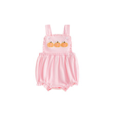 (0-3 Months, Pink) Baby Mädchen Kürbis bestickter Jumpsuit, ärmelloser Halloween-Strampler für Kleinkinder