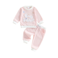 (2-3 Years, Pink) Conjunto de otoño para bebé niña: suéter de manga larga con bordado de letras a la moda y pantalón (2 piezas).