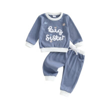 (3-4 Years, Blue) Conjunto de otoño para bebé niña: suéter de manga larga con bordado de letras a la moda y pantalón (2 piezas).