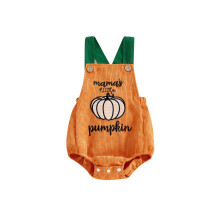 (6-12 Months, Orange) Salopetă bebeluși fără mâneci, broderie litere dovleac, haine Halloween pentru fete și băieți