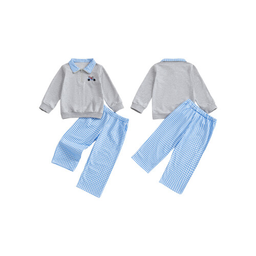 (5-6 Years, Gray) Ensemble 2 pièces Noël brodé. 1