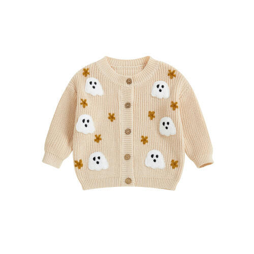 (18-24 Months, Khaki) Πουλόβερ για νήπια κέντημα κουμπών