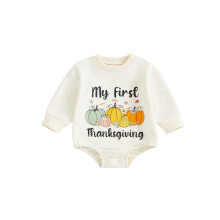 (6-12 Months, Khaki) Baby-Strampler, Langarm, Rundhalsausschnitt, Kürbis-Print, Herbstbody, Thanksgiving-Kleidung für Mädchen und Jungen