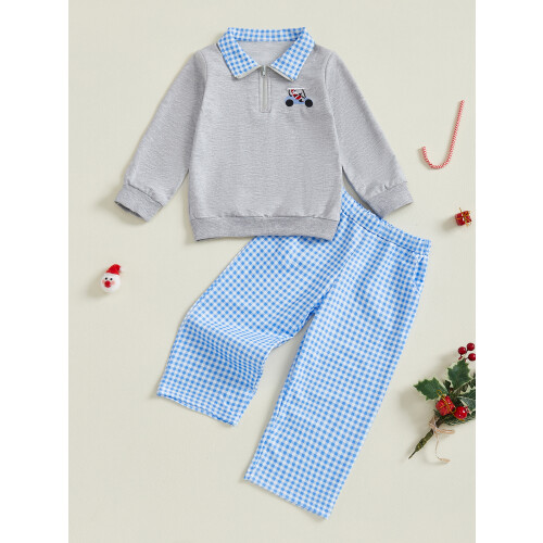 (5-6 Years, Gray) Ensemble 2 pièces Noël brodé. 2