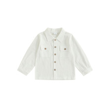 (3-4 Years, White) Camicie autunnali per neonati maschi, maniche lunghe, tinta unita, top con bottoni e risvolto.