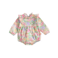 (3-6 Months, Multi-color) Baby-Mädchen-Strampler, langärmelig, Rüschenkragen, Body mit Blumenmuster, Herbst-Outfit
