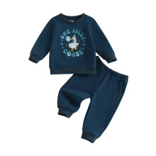 (12-18 Months, Navy Blue) Baba Első Születésnapi Jelmez Libamintás, Környakú, Hosszú Ujjú Pulóver és Nadrág 2 Db-os Szettben