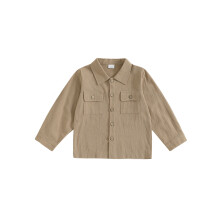 (2-3 Years, Khaki) Camicie autunnali per neonati maschi, maniche lunghe, tinta unita, top con bottoni e risvolto.