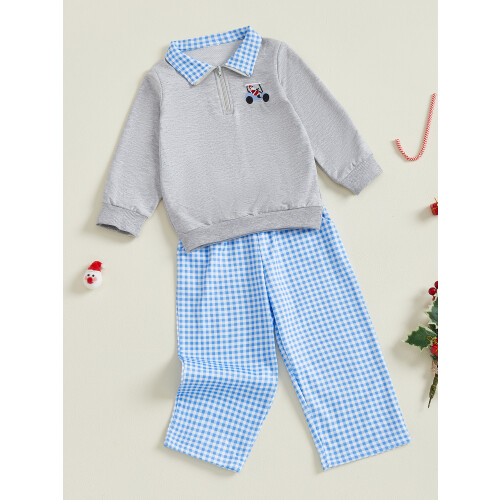 (3-4 Years, Gray) Ensemble 2 pièces Noël brodé. 2