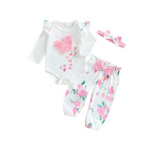 (12-18 Months, White) Ensemble automnal bébé fille : barboteuse imprimée papillon, pantalon fleuri et bandeau nœud.
