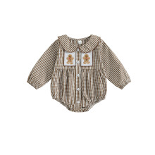 (3-6 Months, Yellow) Baby-Mädchen-Strampler für Thanksgiving/Weihnachten, lockere Passform, Karomuster, Puppenkragen, lange Ärmel