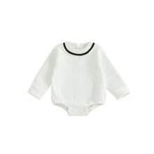 (3-6 Months, White) Salopă tricotată pentru bebeluși, cu guler rotund și mânecă lungă, în culori contrastante, la modă