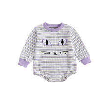 (0-3 Months, Purple) Dívčí halloweenský overal s dlouhým rukávem, výstřihem do O a kočičím obličejem