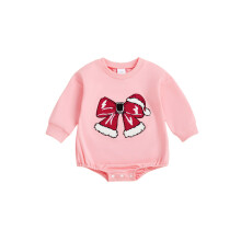 (0-3 Months, Pink) Weihnachtsstrampler für Babys mit Schleifen, Rundhalsausschnitt, langen Ärmeln, süßem Winteroutfit