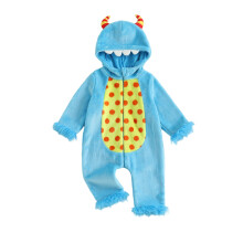 (3-6 Months, Blue) Salopetă casual pentru bebeluși, cu mânecă lungă, cu fermoar, și glugă, din pluș, cu dinozaur