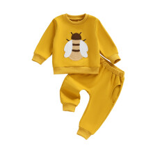 (18-24 Months, Yellow) Conjunto de 2 piezas de otoño para bebé, sudadera de manga larga con bordado de abeja y pantalones, ropa para niño