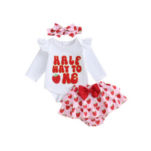 (6-12 Months, Pink) Conjunto de short para bebé niña, mono de manga larga con letras y fresas, incluye diadema, ropa de otoño.